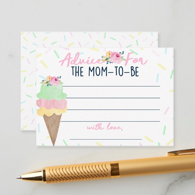 Ice Cream Baby Shower Mini Advice for Mum Cards (Mini Advice for the Mom to Be Watercolor Ice Cream Advice Cards)