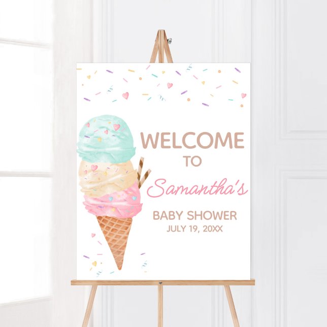 Ice Cream Baby Shower Welcome Poster (Ice Cream Sprinkled with Love Baby Shower Welcome Sign)