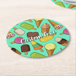Ice Cream Background Round Paper Coaster