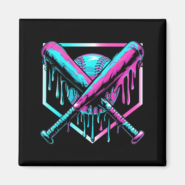 Ice Cream Baseball Drip Home Plate Bats Cool For B Magnet (Front)