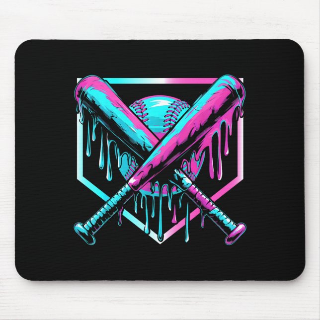 Ice Cream Baseball Drip Home Plate Bats Cool For B Mouse Pad (Front)