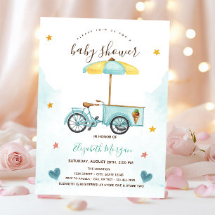 Ice Cream Bicycle Pink Striped Baby Shower  Invitation