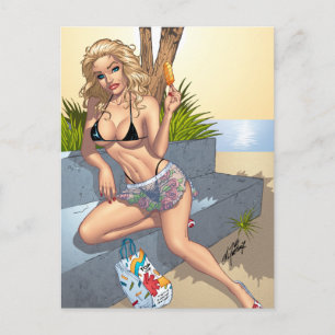 Ice Cream Bikini Girl Pin-up Art by Al Rio Postcard