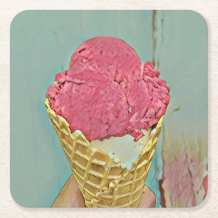 Ice cream birthday gift square paper coaster