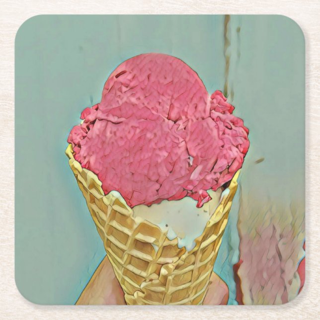Ice cream birthday gift square paper coaster (Front)