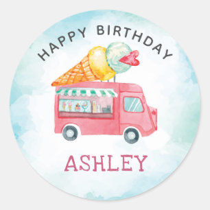 Ice Cream Birthday Happy Birthday Classic Round Sticker