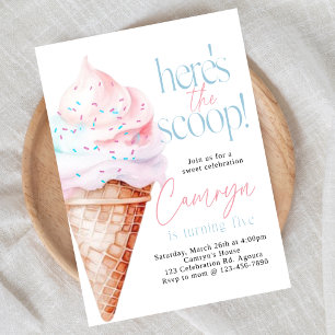 Ice Cream Birthday, Here's the scoop, Sweet Invitation