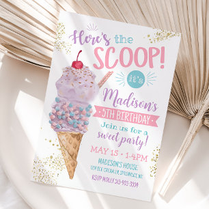 Ice Cream Birthday Invitation, Here's the Scoop Invitation