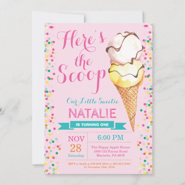 Ice Cream Birthday Invitation Summer (Front)