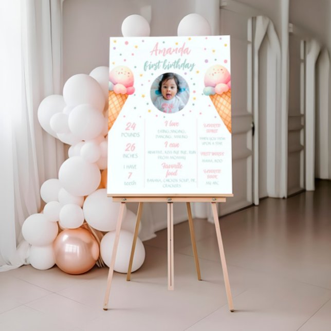 Ice Cream Birthday Milestone Sign, Baby Stats Poster (Creator Uploaded)