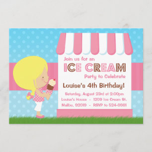 Ice Cream Birthday Party Blonde Hair Invitation
