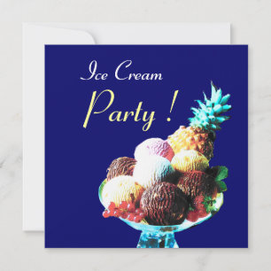 ICE CREAM BIRTHDAY PARTY,blue Invitation