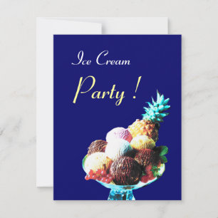ICE CREAM BIRTHDAY PARTY,blue Invitation