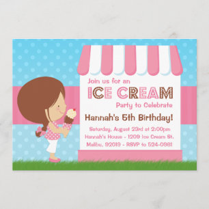 Ice Cream Birthday Party Brown Hair Invitation