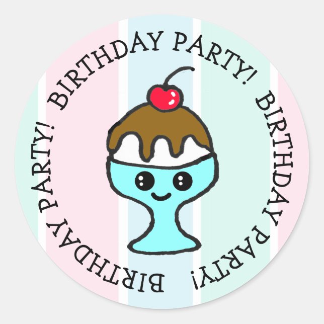 Ice Cream Birthday Party Classic Round Sticker (Front)