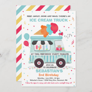Ice Cream Birthday Party Drive By Birthday Parade Invitation