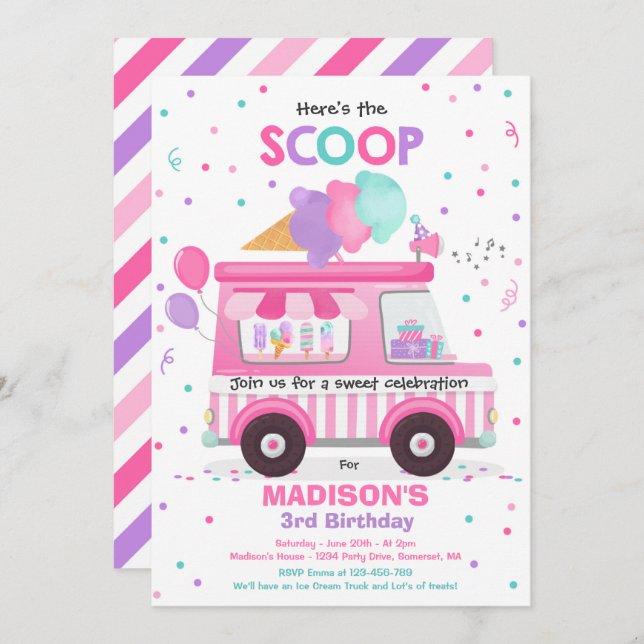 Ice Cream Birthday Party Ice Cream Truck Birthday  Invitation (Front/Back)