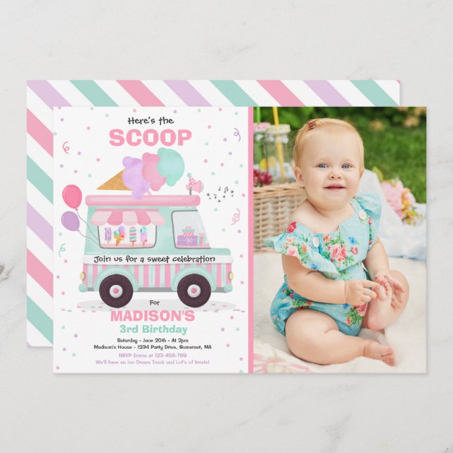 Ice Cream Birthday Party Ice Cream Truck Birthday  Invitation (Front/Back)