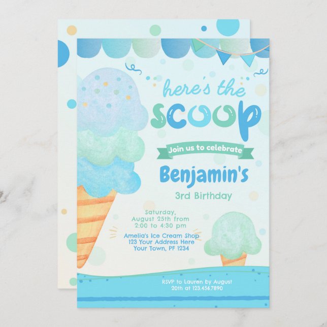 Ice Cream Birthday Party Invitation (Front/Back)