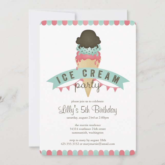 Ice Cream Birthday Party Invitation (Front)