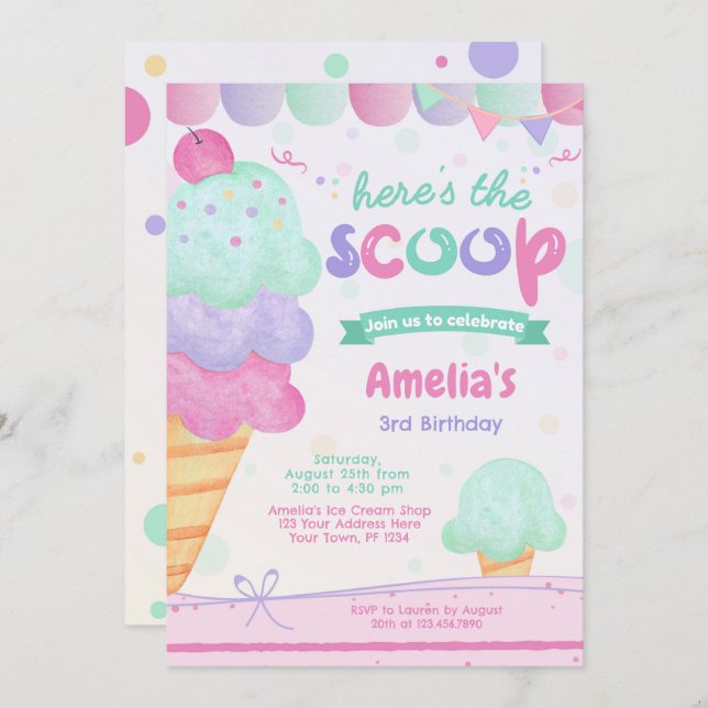 Ice Cream Birthday Party Invitation (Front/Back)