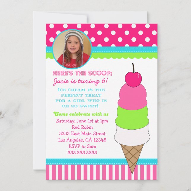 Ice Cream Birthday Party Invitation (Front)
