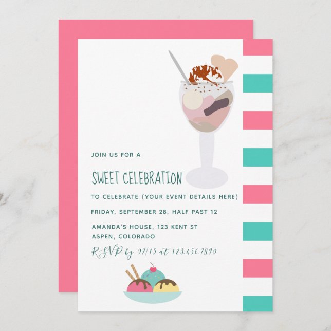 Ice Cream Birthday Party invitation (Front/Back)