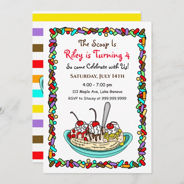 Ice Cream Birthday Party Invites (Front/Back)