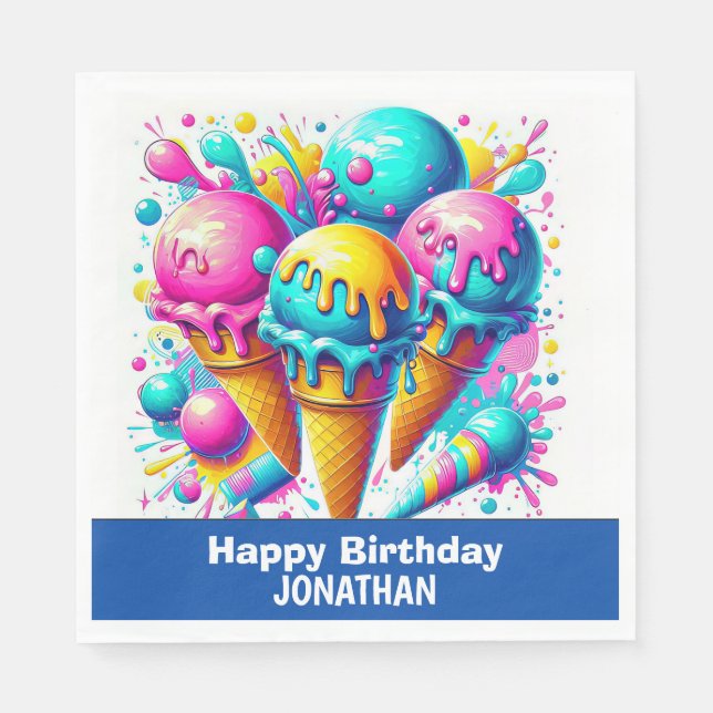 ice cream birthday party  napkin (Front)