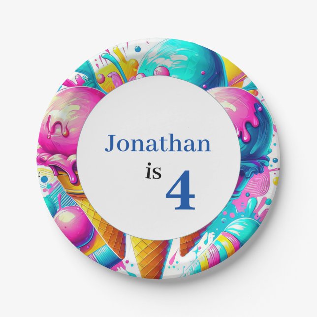 ice cream birthday party paper plate (Front)
