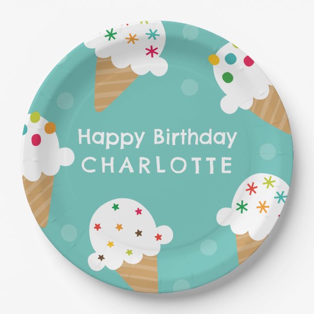 Ice Cream Birthday Party Paper Plate (Front)