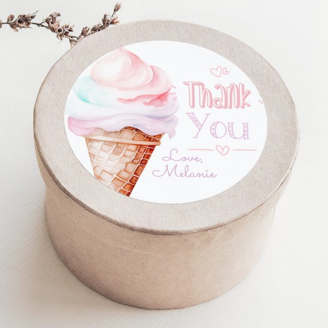 Ice cream birthday party thank you classic round sticker (Creator Uploaded)