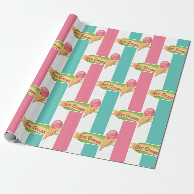 Ice Cream Birthday Party Wrapping Paper (Unrolled)