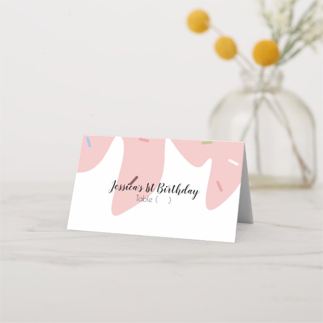 Ice Cream Birthday Pink Melting Sprinkles Table Place Card (Front)