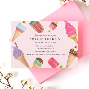 Ice Cream Birthday Pink Summer Party  Invitation