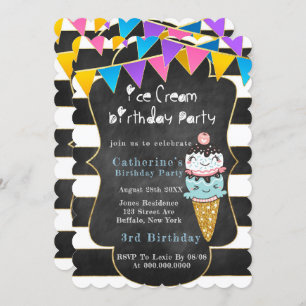 Ice Cream Black Chalkboard Gold Birthday Party