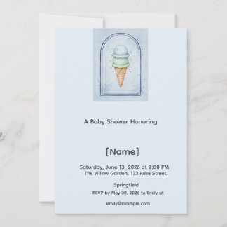 Ice Cream Blue Baby Shower Invitation, Editable Invitation