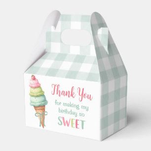 Ice Cream Blue Bow Gingham Birthday Party Favour Box