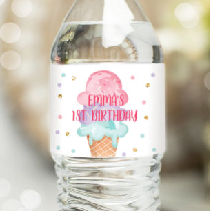 Ice Cream Bottle Wrapper Summer Scoop Pink Purple  Water Bottle Label