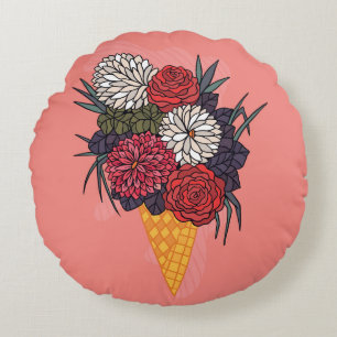 Ice Cream Bouquet: Floral Vintage. Round Cushion