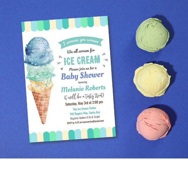 Ice Cream Boy Baby Shower Invitation (Creator Uploaded)