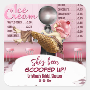 Ice cream Bridal Shower Scooped Up Square Sticker