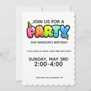 Ice Cream Bright Colourful Bubble Neon Party Invit Invitation