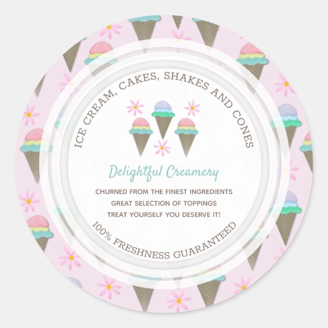 Ice Cream Business Custom Classic Round Sticker (Front)