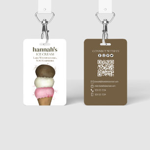Ice Cream Business QR Code Employee Name Template ID Badge
