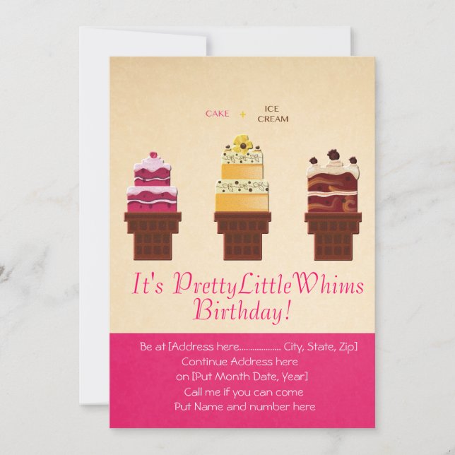 Ice Cream Cake Birthday Invitation Card (Front)