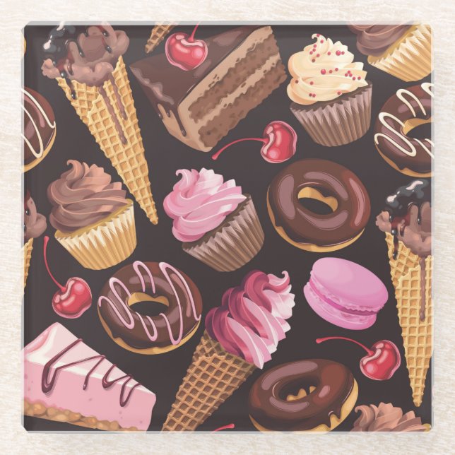 Ice Cream, Cake, Cupcakes and Cheesecake Delight Glass Coaster (Front)