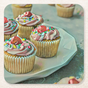 Ice cream cake square paper coaster