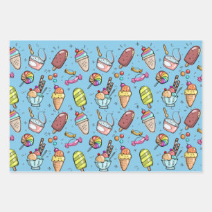 Ice Cream Candy Blue Wrapping Paper Sheet