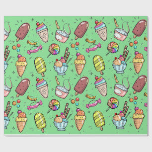 Ice Cream Candy Green Wrapping Paper